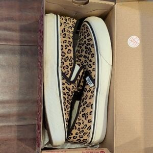 Vans Leopard Print Slip-On Flats in Tan and Black